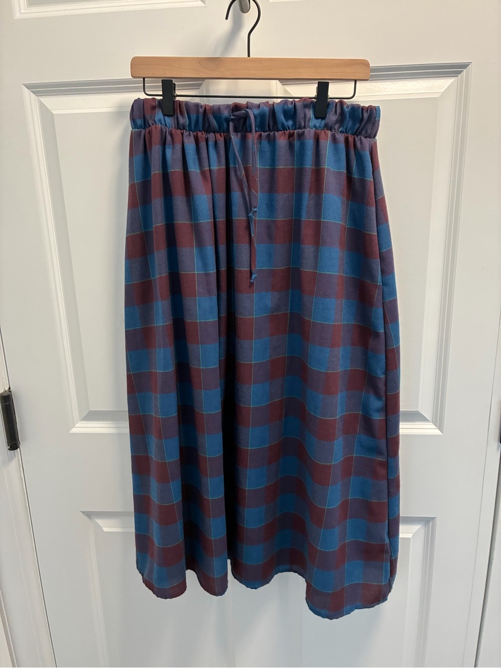 Urban Renewal Blue and Burgundy Plaid Elastic-Waist Midi Skirt